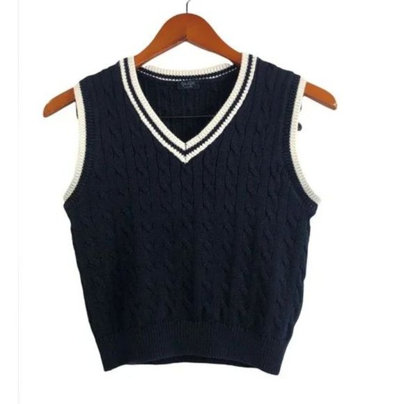 Brandy Melville Tops - John Galt Marlena Cable Knit Sweater Vest Navy Blue NWT